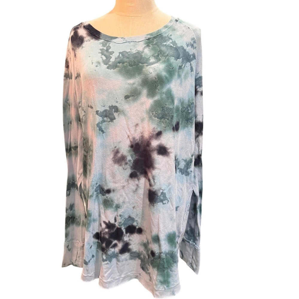 We The Free Tie Dye Long Sleeve Tunic Top Blue Green Black Cotton Oversize Small